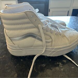 VANS- White High-Top Sneakers with Silver Accent